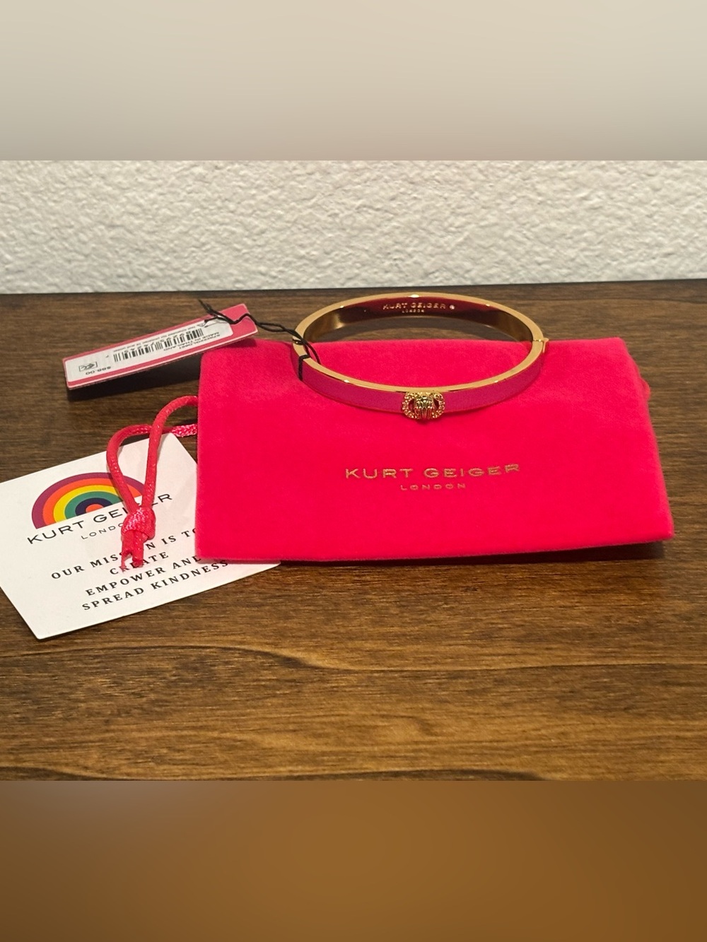 Kurt Geiger Hot Pink and Gold Tone Hinged Bangle Bracelet